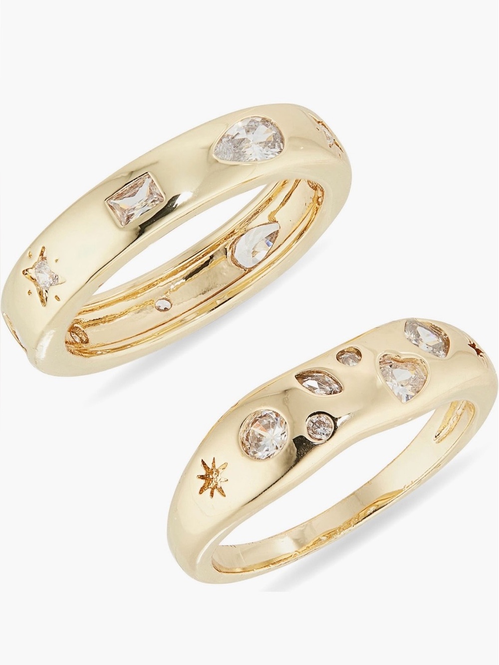 Nordstrom Rack Gold Tone Cubic Zirconia Inlay Accent Ring Set (Size 8)